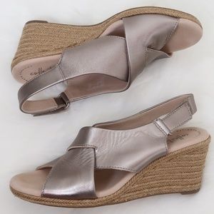 Clarks Lafely Alaine Pewter Wedge Sandal 7